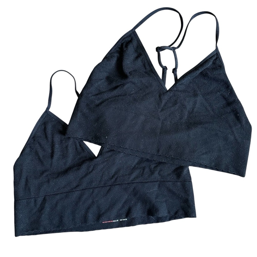 NWT (Set of 2!) Anthropologie Jenni Black Ribbed Bralettes V-Neck L/XL - Picture 2 of 5
